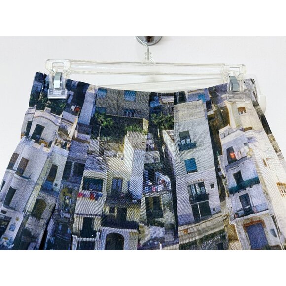 Akris Marina Grande Capri Port Print Pleated Skirt Blue Buildings Boats Water 6 - Picture 9 of 11